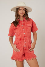 Frayed Romper-Rompers-Peach Love California-Small-Tomato-Inspired Wings Fashion