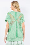 Mineral Wash Butterfly Applique Top-Shirts & Tops-J Her-Small-Irish Green-Inspired Wings Fashion