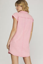 Button Down Shirt Dress with Pockets-dress-She + Sky-Small-Pink-Inspired Wings Fashion