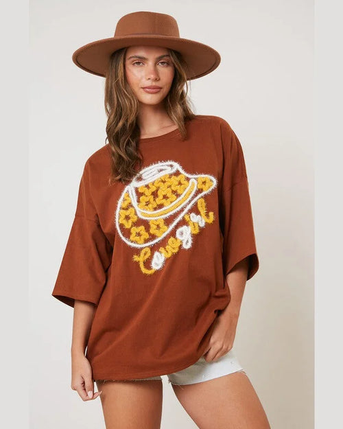 Cowgirl Western Hat Top-Shirts & Tops-Peach Love California-Small-Brown-Inspired Wings Fashion