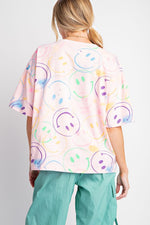 Smiley Face Mineral Washed Top-Shirts & Tops-Easel-Small-Cotton Candy-Inspired Wings Fashion