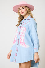 Sequin Cowboy Boots Button Down-Shirts & Tops-Fantastic Fawn-Small-Inspired Wings Fashion