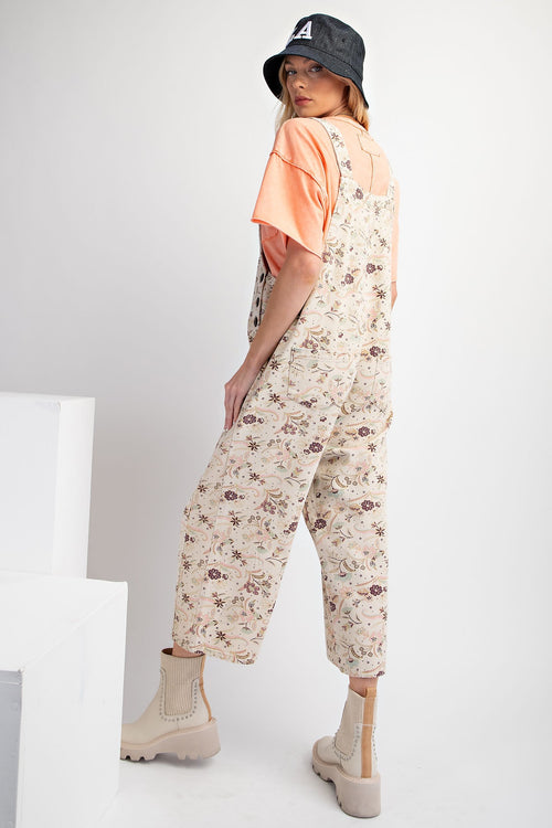 Flower Print Twill Jumpsuit-Jumpsuit-Easel-Khaki-Small-Inspired Wings Fashion