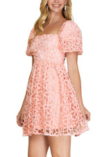 3 D Mesh Flower Dress-Dresses-She + Sky-Small-Pink-Inspired Wings Fashion