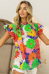 Ruffled Neck Floral Top-Shirts & Tops-BiBi-Small-Inspired Wings Fashion