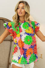 Ruffled Neck Floral Top-Shirts & Tops-BiBi-Small-Inspired Wings Fashion