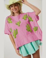 Cactus Sequins Top-Shirts & Tops-Peach Love California-Small-Magenta-Inspired Wings Fashion