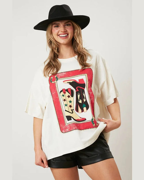 Cowgirl Boot Card Tee-Shirts & Tops-Fantastic Fawn-Small-Cream-Inspired Wings Fashion
