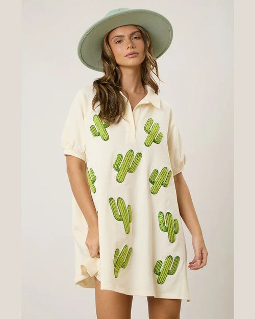 Cactus Sequins Dress-Dresses-Peach Love California-Small-Cream-Inspired Wings Fashion