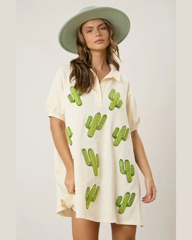 Cactus Sequins Dress-Dresses-Peach Love California-Small-Cream-Inspired Wings Fashion