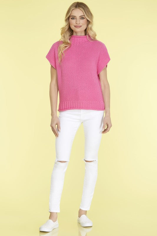 Sleeveless Mock Neck Knit Sweater-Tops-She + Sky-Small-Pink-Inspired Wings Fashion