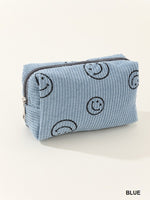 Corduroy Smiley Face Cosmetic Pouch-cosmetic bag-Zenana-Blue-O/S-Inspired Wings Fashion