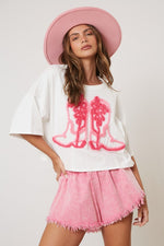 Cowboy Boots Embroidery Tee-Shirts & Tops-Peach Love California-Small-White-Inspired Wings Fashion