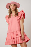 Mini Dress with Raw Edge-Dresses-Fantastic Fawn-Small-Coral Pink-Inspired Wings Fashion