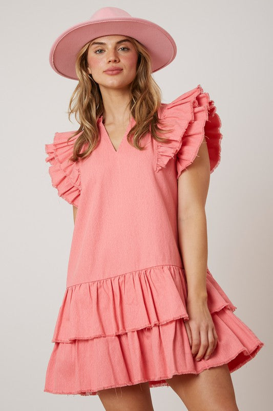 Mini Dress with Raw Edge-Dresses-Fantastic Fawn-Small-Coral Pink-Inspired Wings Fashion