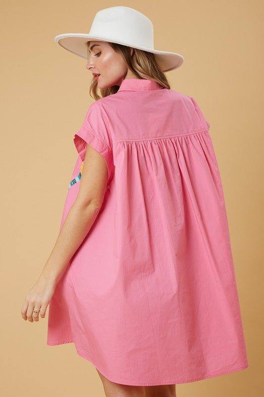 Sequin Guitar Shirt Dress-Dresses-Peach Love California-Small-Hot Pink-Inspired Wings Fashion