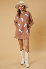 Western Boot Tee Dress-Dresses-Fantastic Fawn-Small-Brown-Inspired Wings Fashion