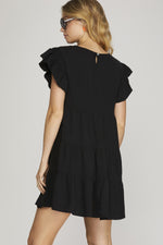 Ruffled Sleeve Tiered Woven Dress-Dresses-She + Sky-Small-Black-Inspired Wings Fashion