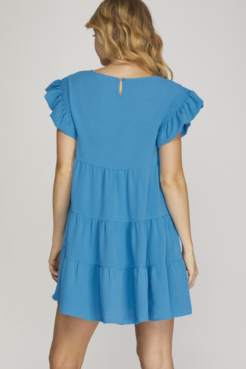 Ruffled Sleeve Tiered Woven Dress-Dresses-She + Sky-Small-Black-Inspired Wings Fashion