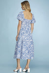 Short Puff Sleeve Woven Print Midi Dress-Dresses-She+Sky-Small-Blue-Inspired Wings Fashion