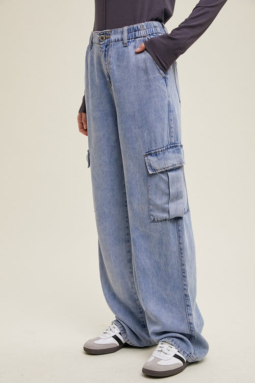 Tencel Cargo Pants-Pants-Wishlist-Denim-Small-Inspired Wings Fashion