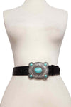 Ostrich Belt with Silver Turquoise Buckle-belt-Anzell Accesories-Small-Black-Inspired Wings Fashion