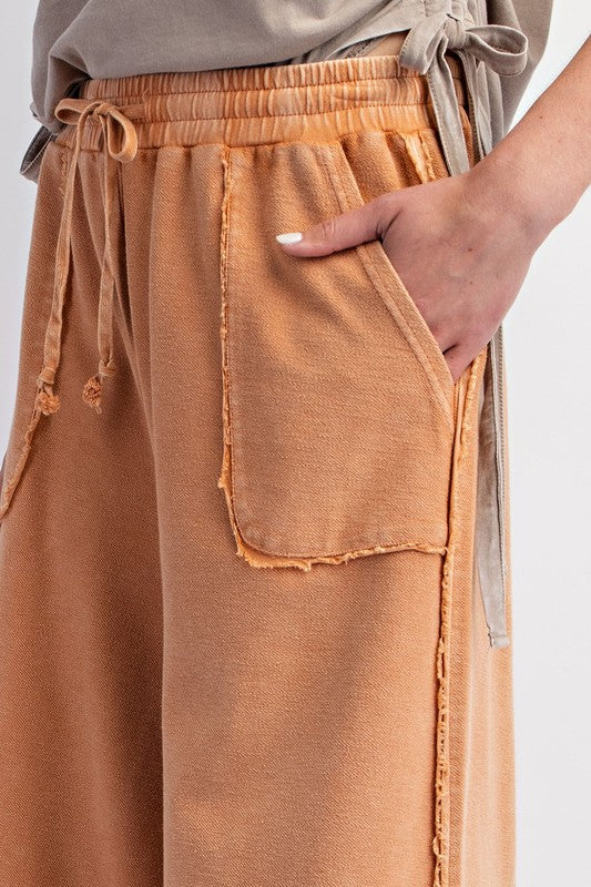 Washed Wide Leg Palazzo Pants-Pants-Easel-Cinnamon-Small-Inspired Wings Fashion