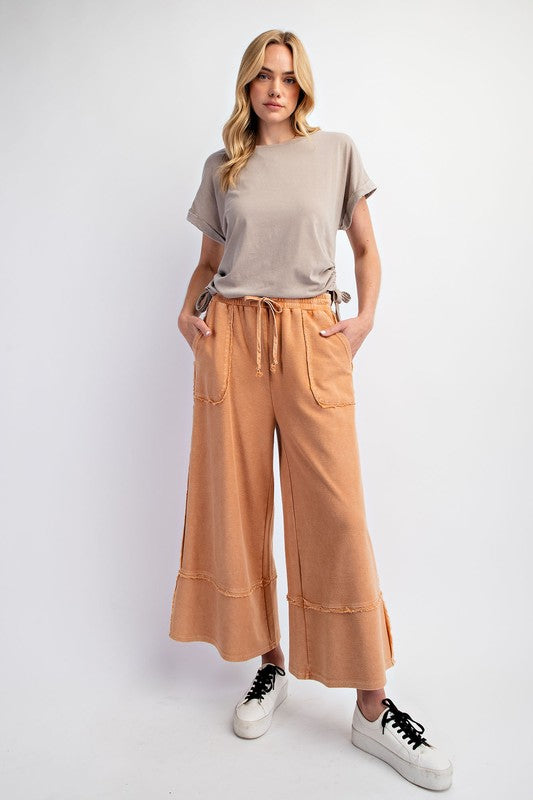 Washed Wide Leg Palazzo Pants-Pants-Easel-Cinnamon-Small-Inspired Wings Fashion