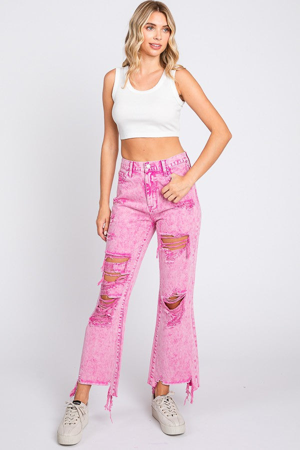 High Rise Cropped Flare Jeans-Jeans-Petra153-1-Acid Pink-Inspired Wings Fashion