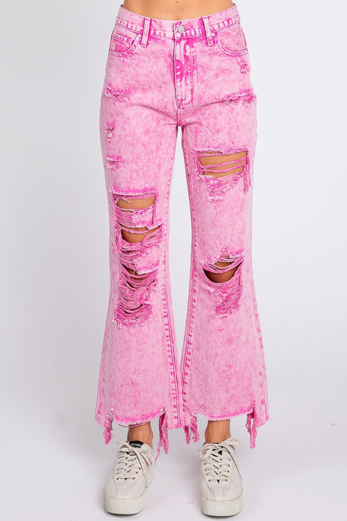High Rise Cropped Flare Jeans-Jeans-Petra153-1-Acid Pink-Inspired Wings Fashion