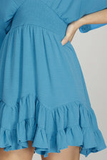 Smocked Waist Kimono Sleeve Dress-Dresses-She+Sky-Small-Diva Blue-Inspired Wings Fashion