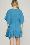 Smocked Waist Kimono Sleeve Dress-Dresses-She+Sky-Small-Diva Blue-Inspired Wings Fashion