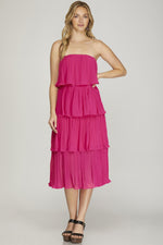 Pleated 4 Layer Midi Dress-Dresses-She+Sky-Small-Hot Pink-Inspired Wings Fashion