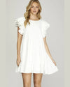 Pleated Ruffle Sleeve Tiered Dress-Dresses-She + Sky-Small-Off White-Inspired Wings Fashion