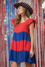 Color Block Gauze Dress-Dresses-Peach Love California-Small-Red & Blue-Inspired Wings Fashion