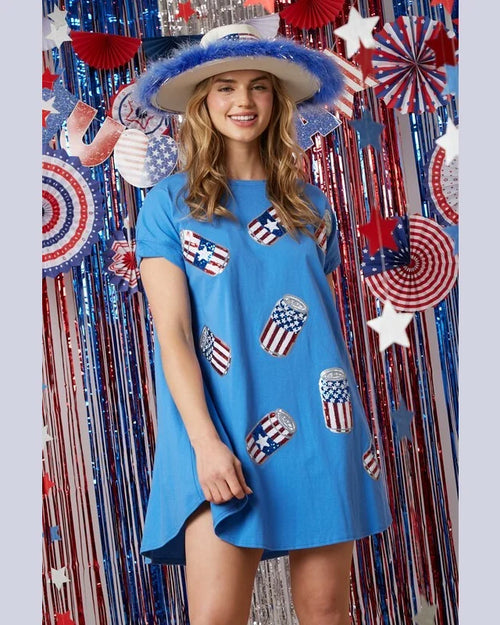 America Sequin Beer Mini Dress-Dresses-Fantastic Fawn-Small-Blue-Inspired Wings Fashion