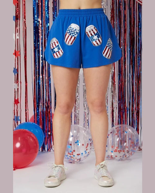 America Sequin Beer Shorts-shorts-Fantastic Fawn-Small-Blue-Inspired Wings Fashion