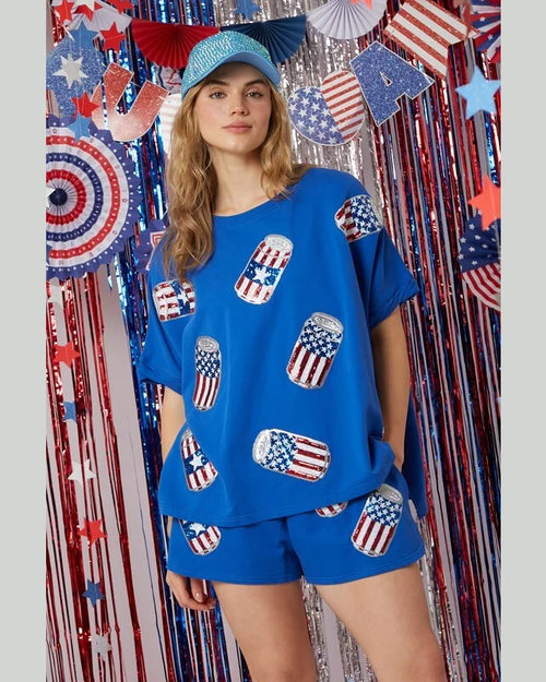 America Sequin Beer Top-Shirts & Tops-Fantastic Fawn-Small-Blue-Inspired Wings Fashion