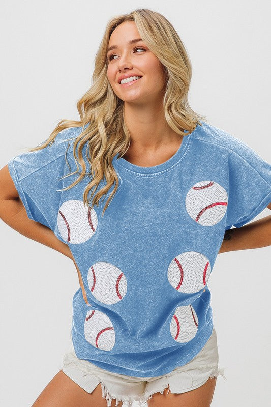 Sequin Baseballs Top-Shirts & Tops-Inspired Wings Fashion-Denim-Small-Inspired Wings Fashion