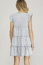 Ruffle Sleeve Tiered Button Down Wash Twill Dress-Dresses-She + Sky-Small-Ecru-Inspired Wings Fashion