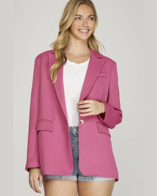 Single Breasted Woven Blazer-Blazer-She + Sky-Small-Hot Pink-Inspired Wings Fashion