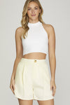 Elastic Waist Woven Bermuda Shorts-shorts-She+Sky-Small-Off White-Inspired Wings Fashion