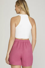 Elastic Waist Woven Bermuda Shorts-shorts-She+Sky-Small-Hot Pink-Inspired Wings Fashion
