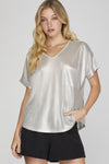Drop Shoulder V-Neck Metallic Knit Top-Shirts & Tops-She+Sky-Small-White-Inspired Wings Fashion