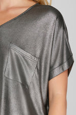 Drop Shoulder V-Neck Metallic Knit Top-Shirts & Tops-She+Sky-Small-Black-Inspired Wings Fashion