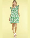 Ruffle Sleeve V-Neck Woven Print Dress-Dresses-She+Sky-Small-Green-Inspired Wings Fashion