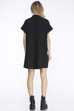 Button Up Woven Shirt Dress-Dresses-She + Sky-Small-Black-Inspired Wings Fashion