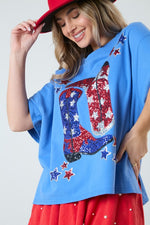 Patriotic Boots Tee-Shirts & Tops-Peach Love California-Small-Blue-Inspired Wings Fashion