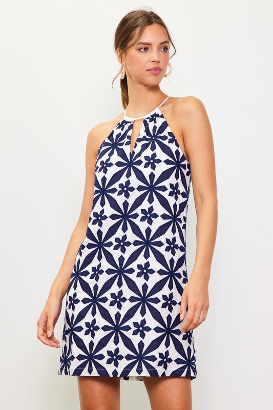 Embroidered Halter Mini Dress Navy / XS Embroidered Halter Mini Dress Navy / XS
