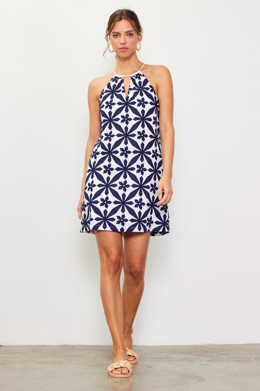 Embroidered Halter Mini Dress-Dress-Skies Are Blue-Navy-XS-Inspired Wings Fashion